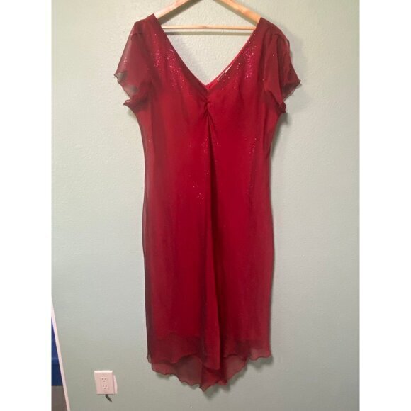 Vintage California Concepts Women's‎ Red Shimmery Dress with Ruffle Sleeves - Picture 1 of 9